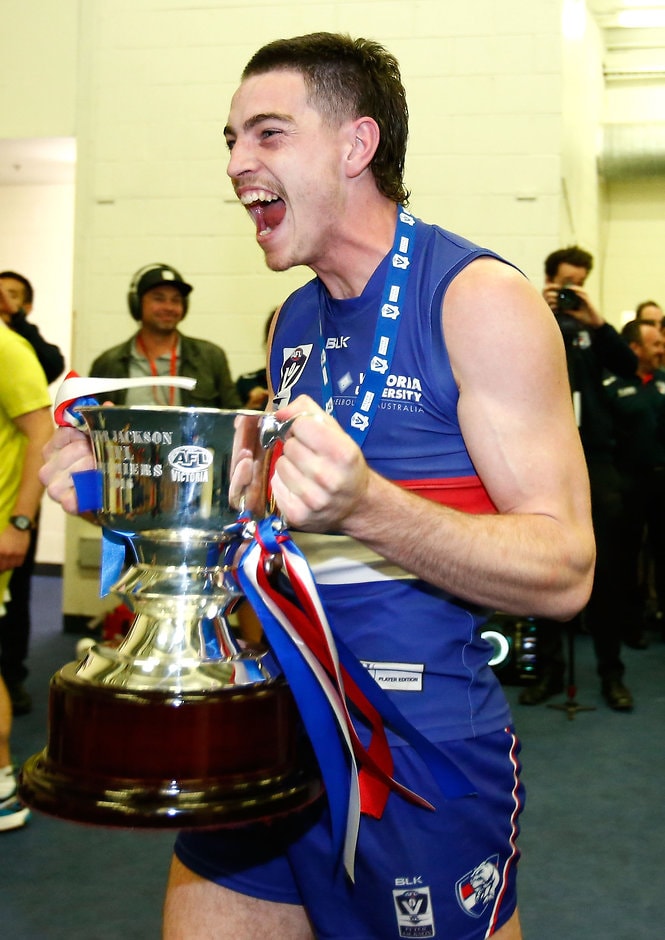2016 VFL Grand Final - Footscray Bulldogs v Casey Scorpians MELBOURNE, AUSTRALIA - SEPTEMBER 25: Brad Lynch of the Bulldogs celebrates during the VFL Grand Final match between Footscray Bulldogs and Casey Scorpions at Etihad Stadium on September 25, 2016 in Melbourne, Australia. (Photo by Adam Trafford/AFL Media)